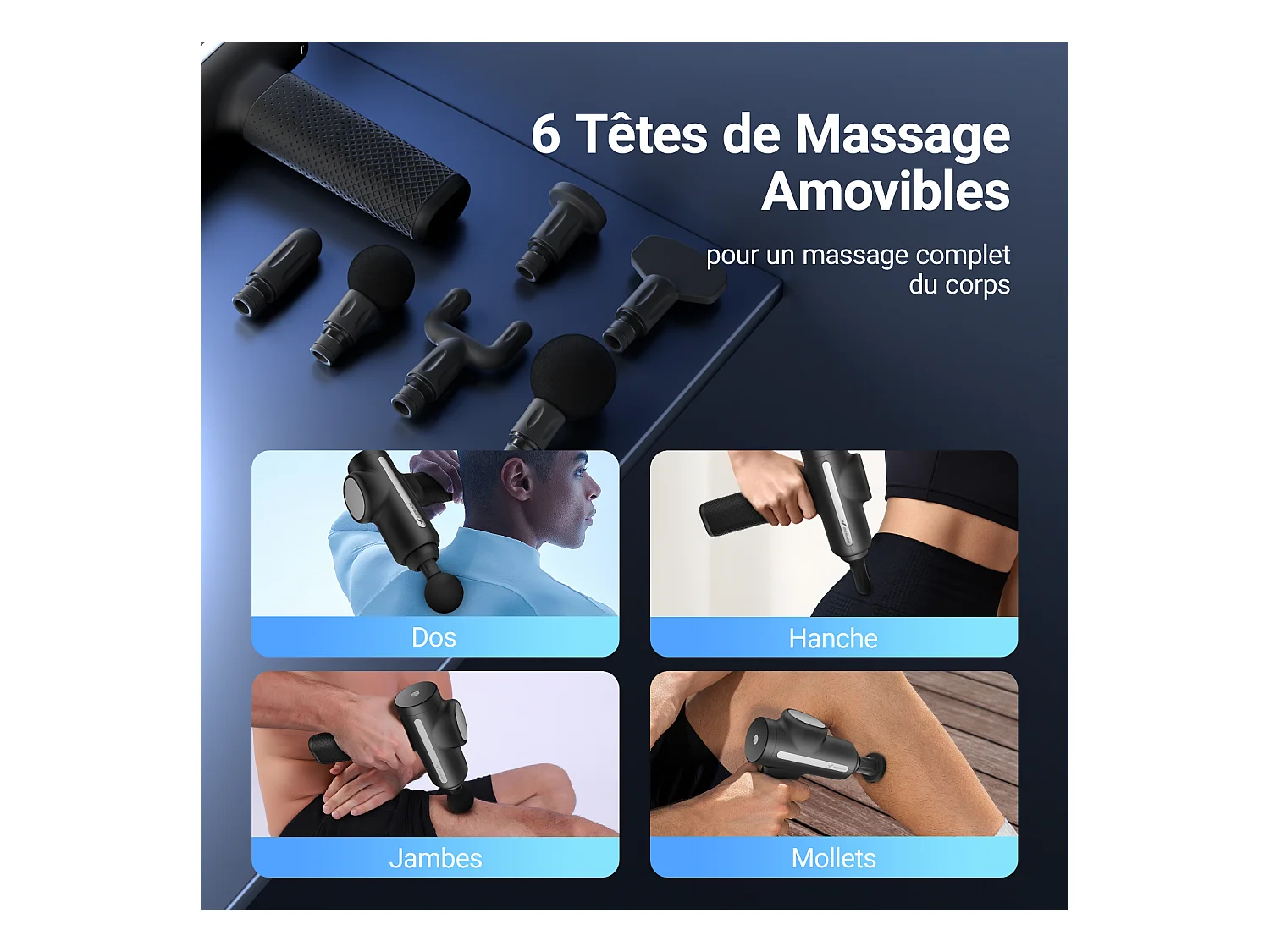 Pistolet de Massage Électrique, MERACH, Puissant 40W, 4 Têtes, 3 Vitesses, Soulagement Musculaire & Récupération Sportive