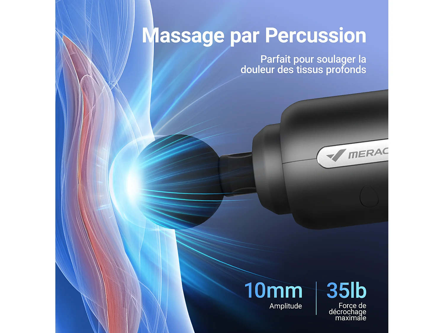 Pistolet de Massage Électrique, MERACH, Puissant 40W, 4 Têtes, 3 Vitesses, Soulagement Musculaire & Récupération Sportive