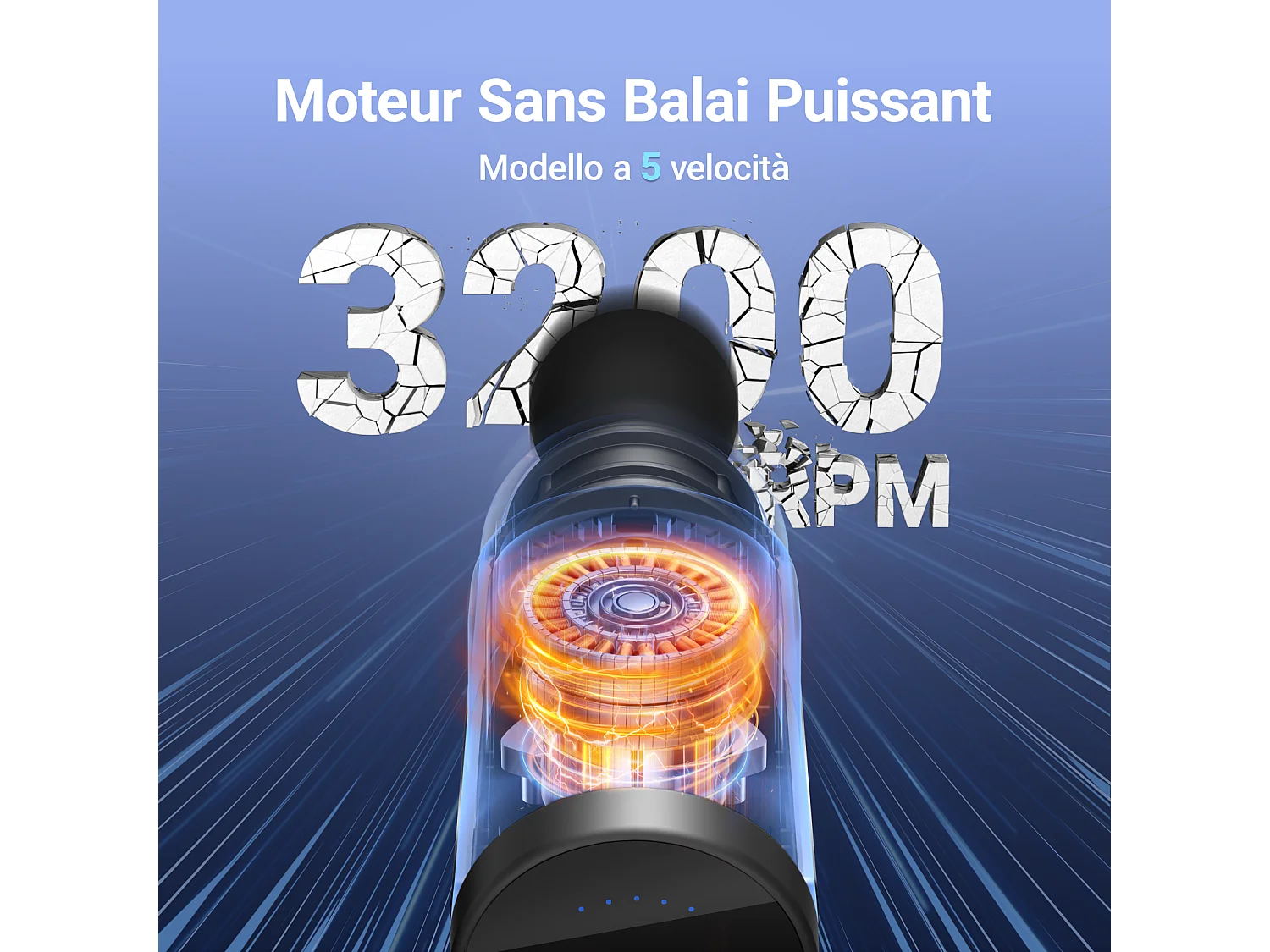 Pistola Massaggiante Elettrica MERACH, Potente 40W, 4 Testine, 3 Velocita, Sollievo Muscolare & Recupero Sportivo