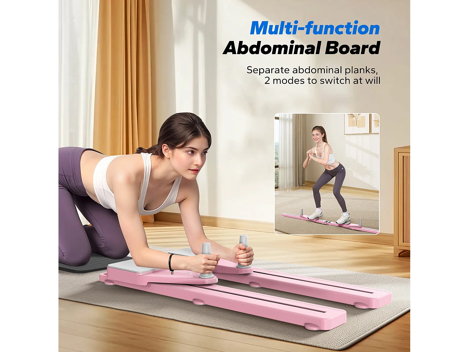 Planche de Pilates multifonction pliable MERACH, Bandes de résistance, entraînement Pilates et renforcement du tronc, rose