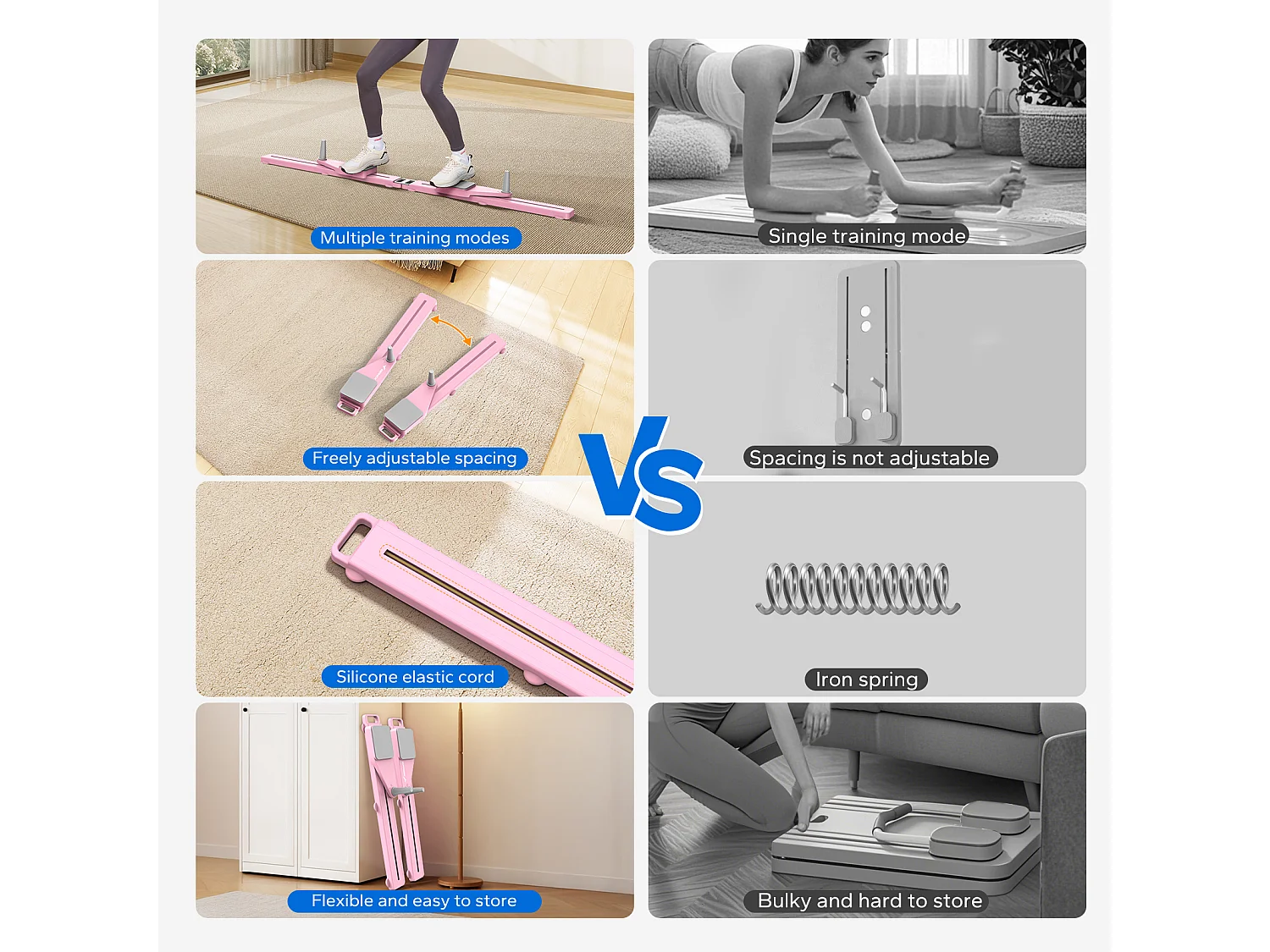 Planche de Pilates multifonction pliable MERACH, Bandes de résistance, entraînement Pilates et renforcement du tronc, rose