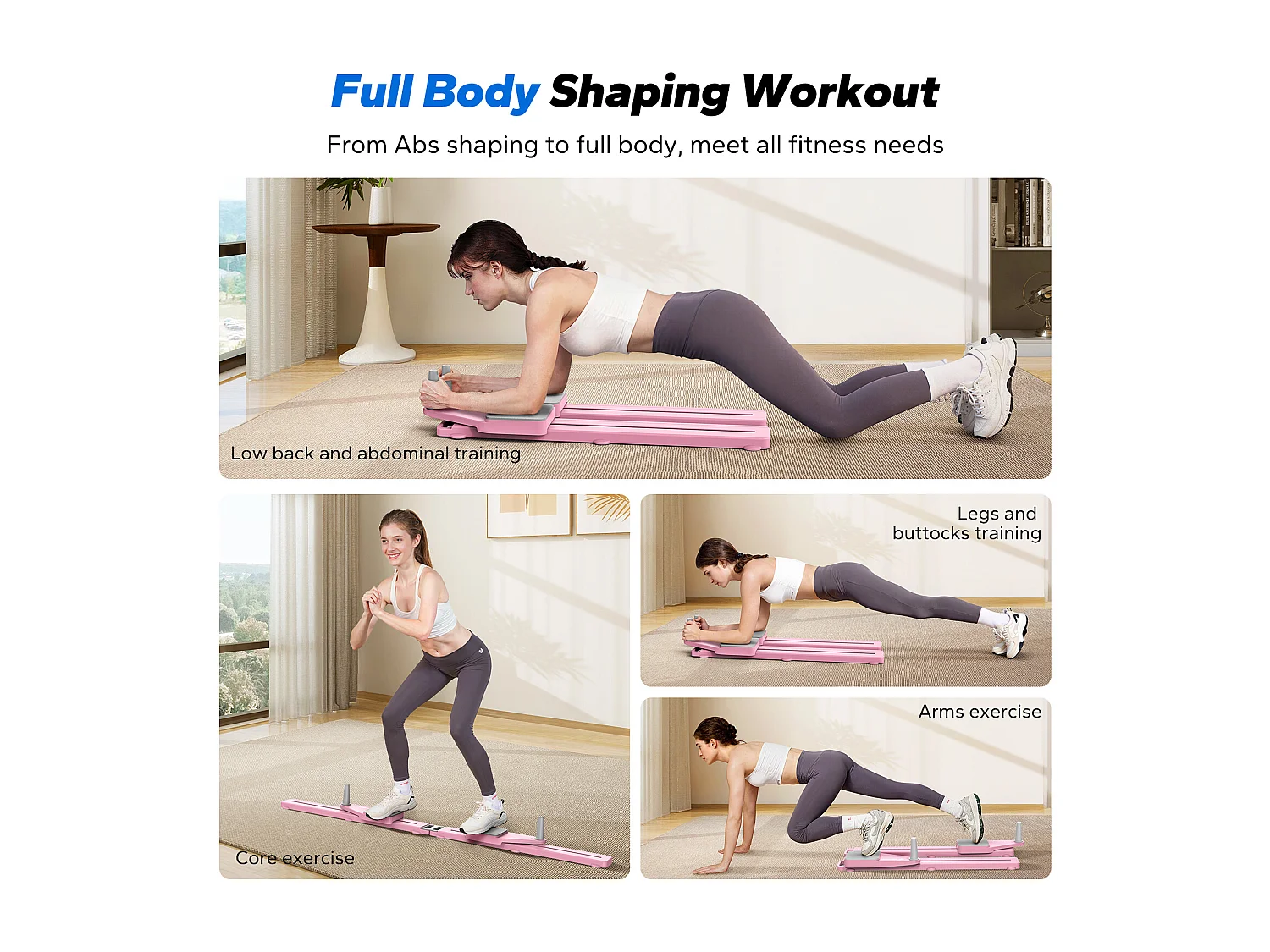 Planche de Pilates multifonction pliable MERACH, Bandes de résistance, entraînement Pilates et renforcement du tronc, rose