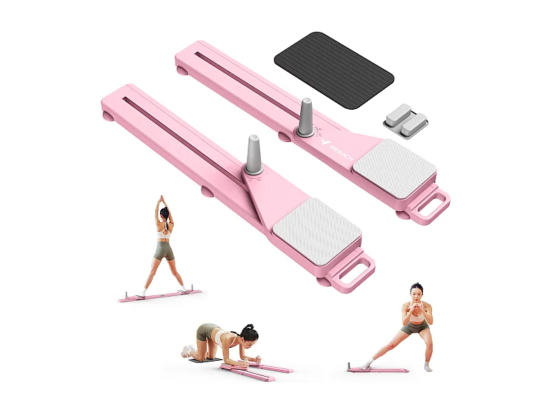 Planche de Pilates multifonction pliable MERACH, Bandes de résistance, entraînement Pilates et renforcement du tronc, rose