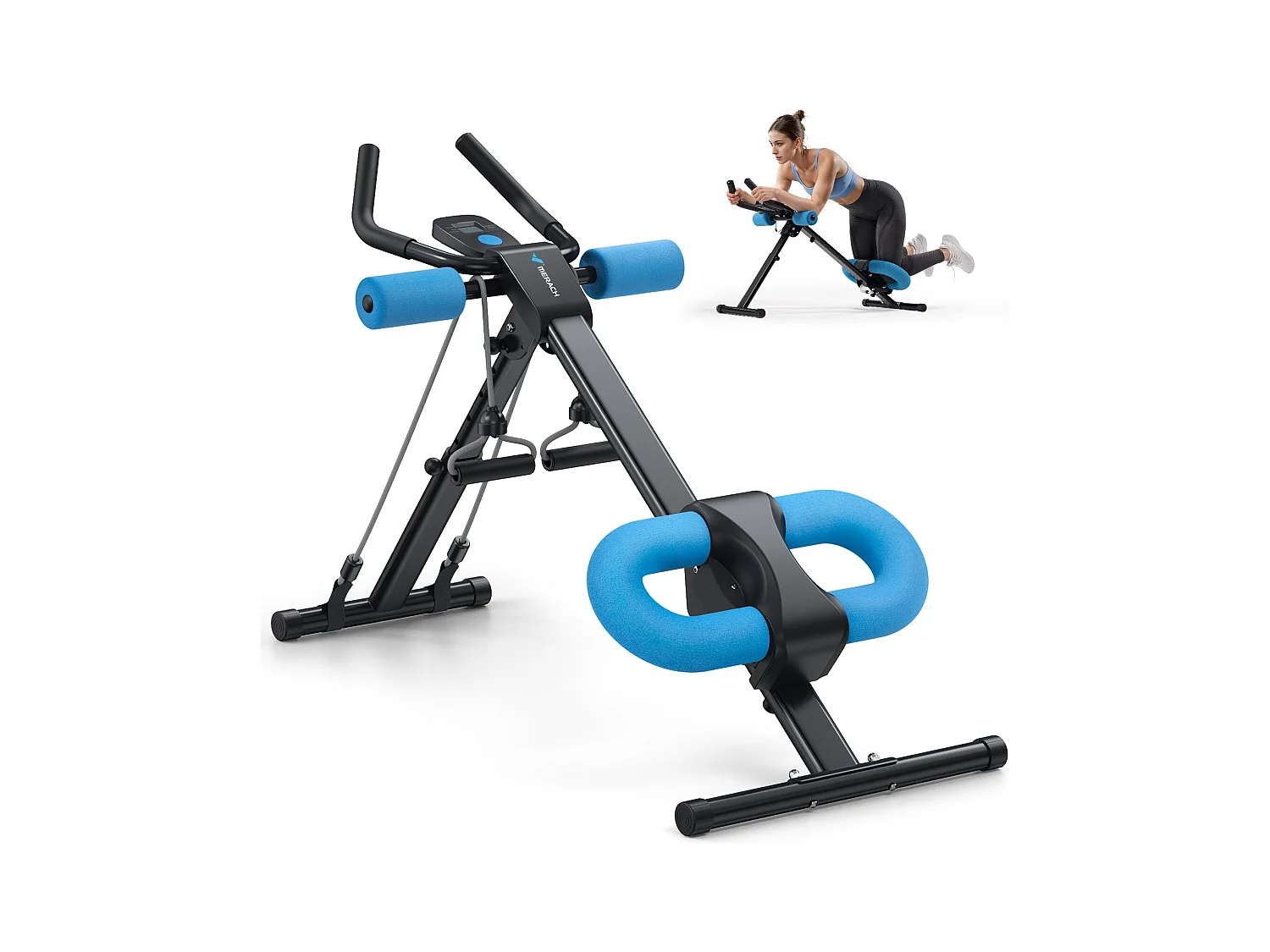 Appareil Abdos & Fessiers MERACH, 5 Niveaux, Inclinaison Réglable, Écran LCD, Charge 200kg, Coussin U, Guidon Antidérapant, Noir