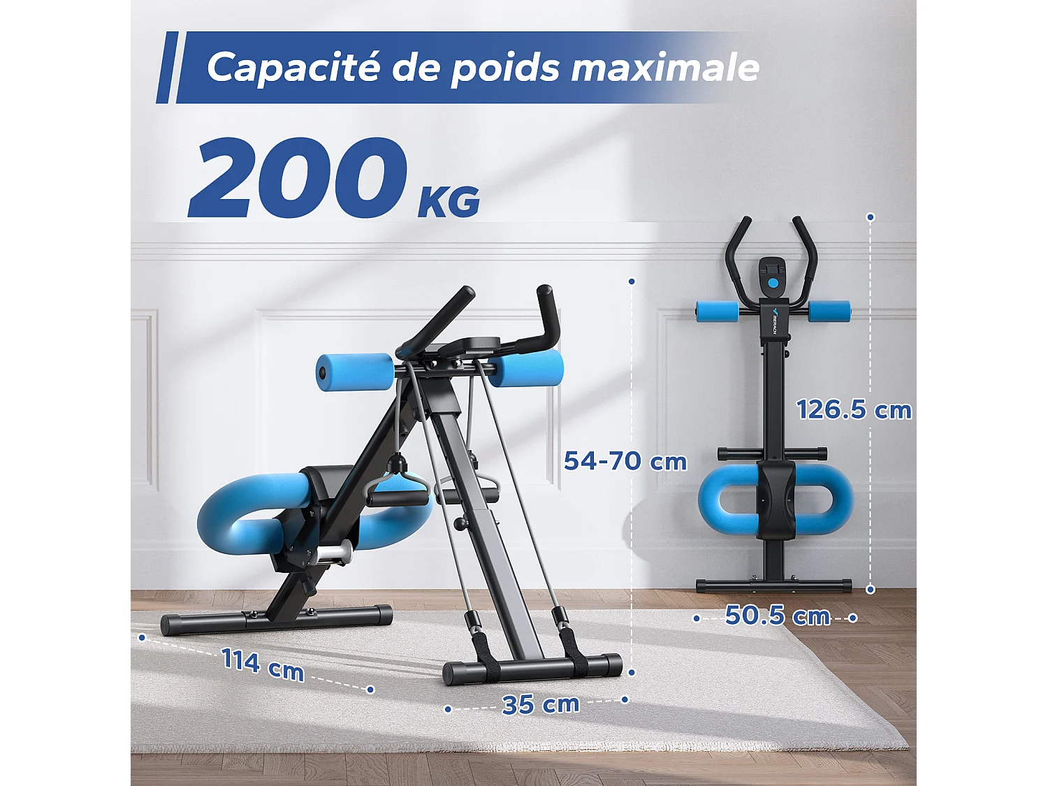 Appareil Abdos & Fessiers MERACH, 5 Niveaux, Inclinaison Réglable, Écran LCD, Charge 200kg, Coussin U, Guidon Antidérapant, Noir