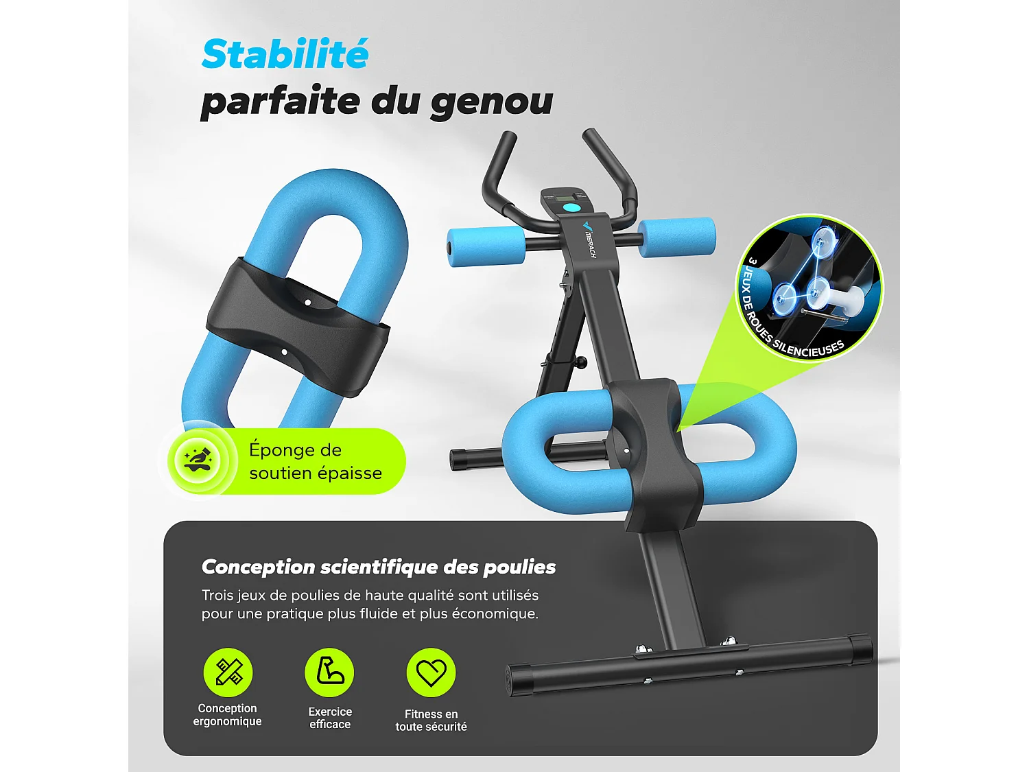 MERACH Ab Trainer Zwart - Opvouwbare Buikspiermachine - LCD Display met Weergave van Trainingsgegevens - Ergonomisch Ontwerp met Kniebescherming - Tot 200 kg