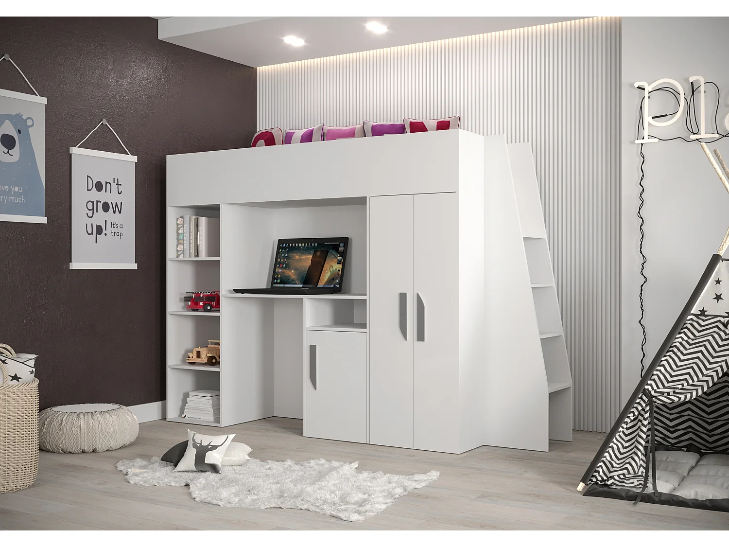 PARTY 15 Lit superposé  230/165/95 (blanc/blanc/gris)