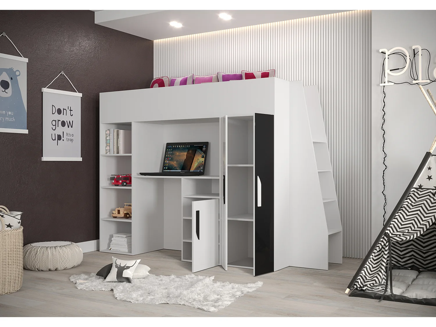 PARTY 15 Lit superposé  230/165/95 (blanc/blanc/gris)