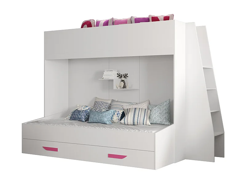 PARTY 17 Stapelbed247/165/135 (wit/wit/roze)