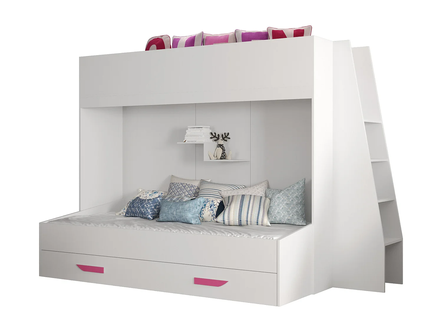 PARTY 17 Etagenbett 247/165/135 (weiß/weiß/rosa)