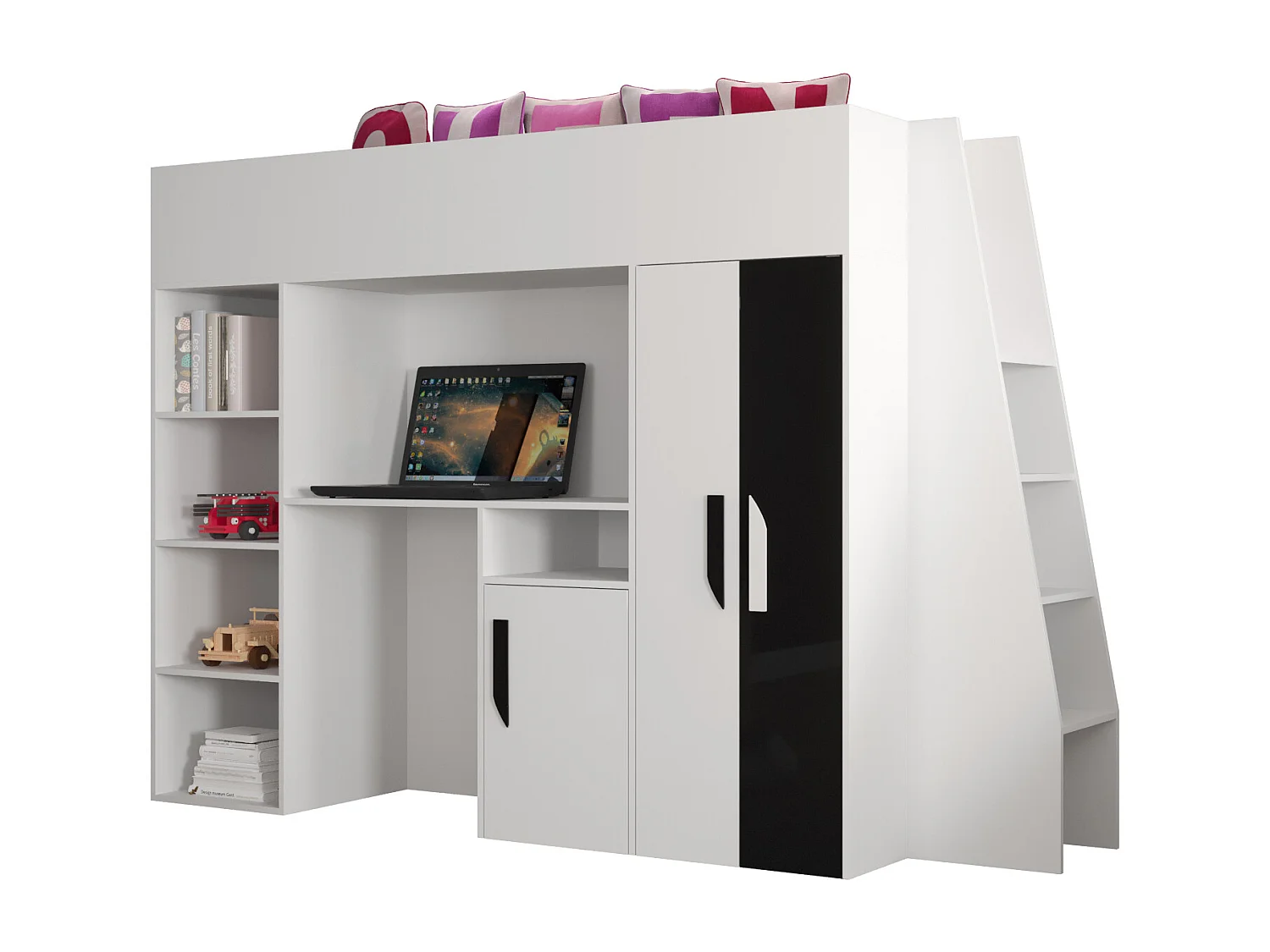 PARTY 15 Etagenbett  230/165/95 (weiß/schwarz)