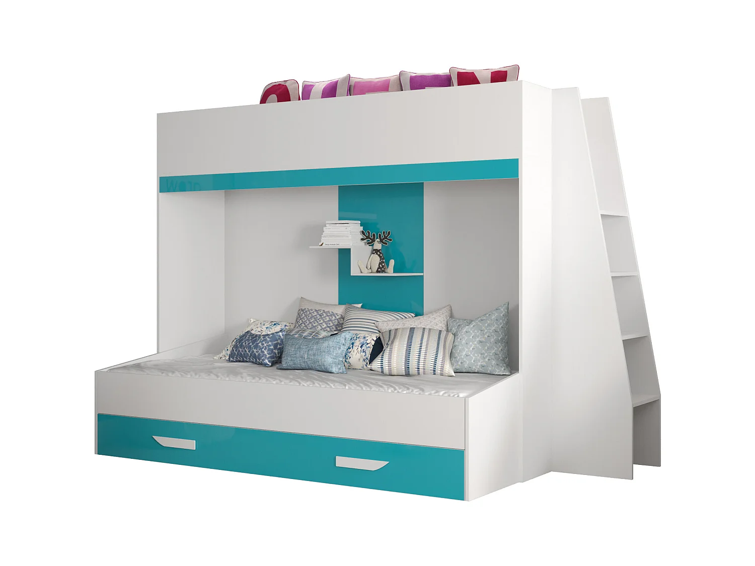 PARTY 17 Lit superposé 247/165/135 (blanc/turquoise)