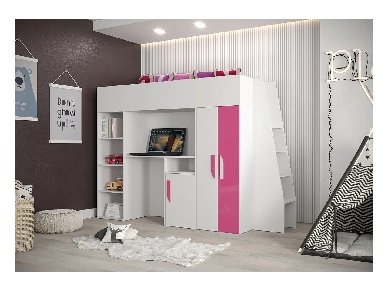 PARTY 15 Stapelbed 230/165/95 (wit/roze)