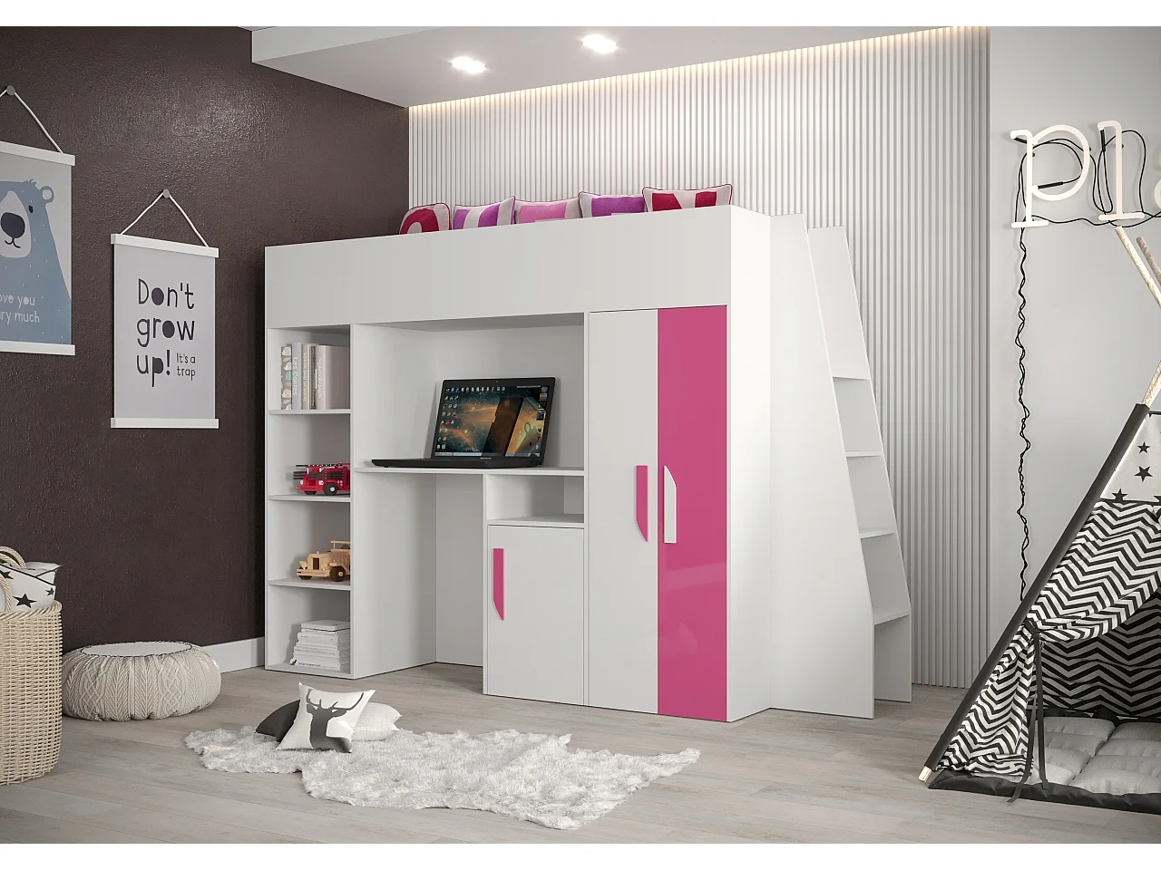 PARTY 15 Lit superposé  230/165/95 (blanc/rose)