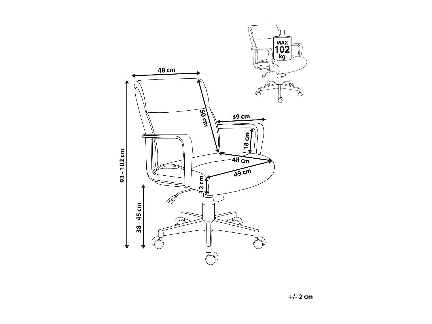 Chaise de bureau BYRON Tissu Gris