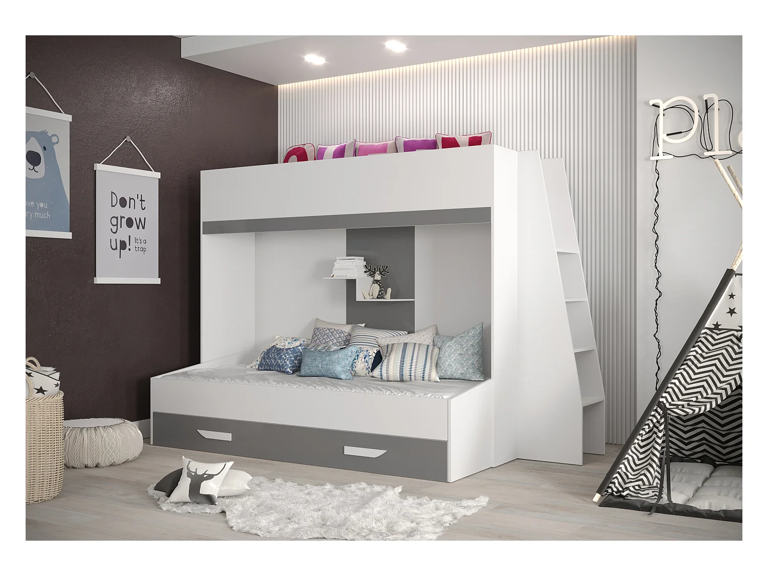 PARTY 17 Lit superposé 247/165/135 (blanc/gris)