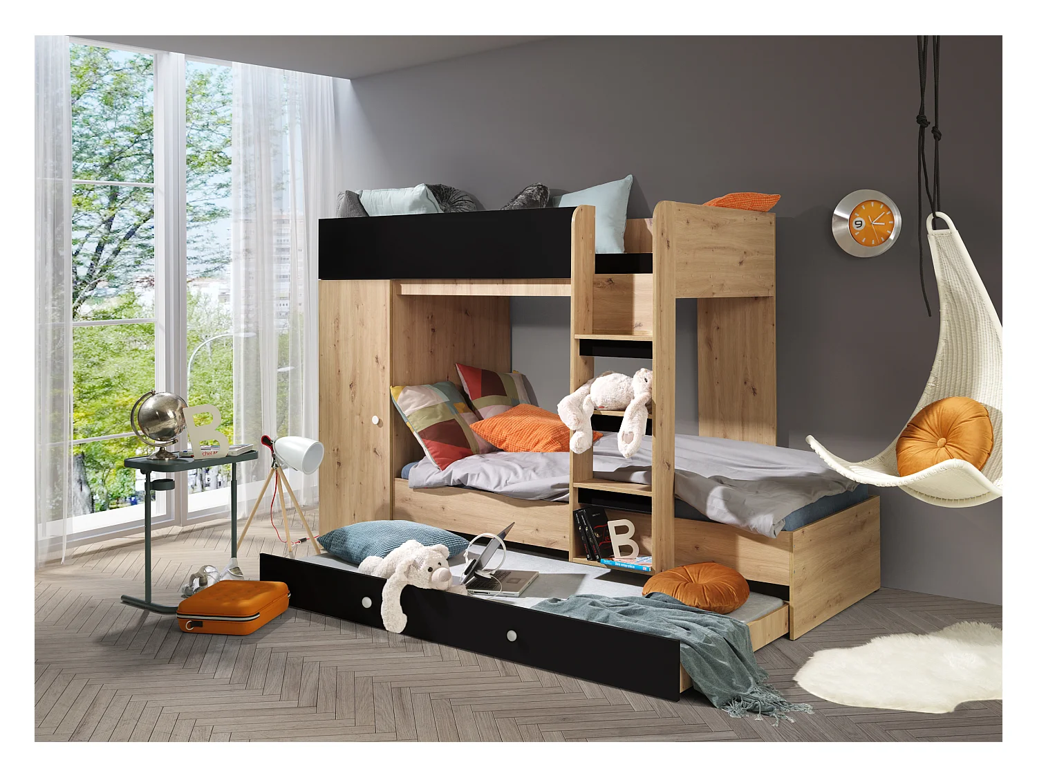 SMART 2 Lit superposé 254/165/94 (Artisan/noir)