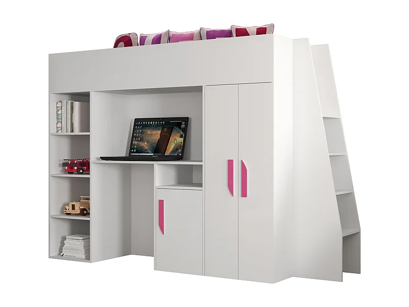 PARTY 15 Letto a castello  230/165/95 (bianco/bianco/rosa)