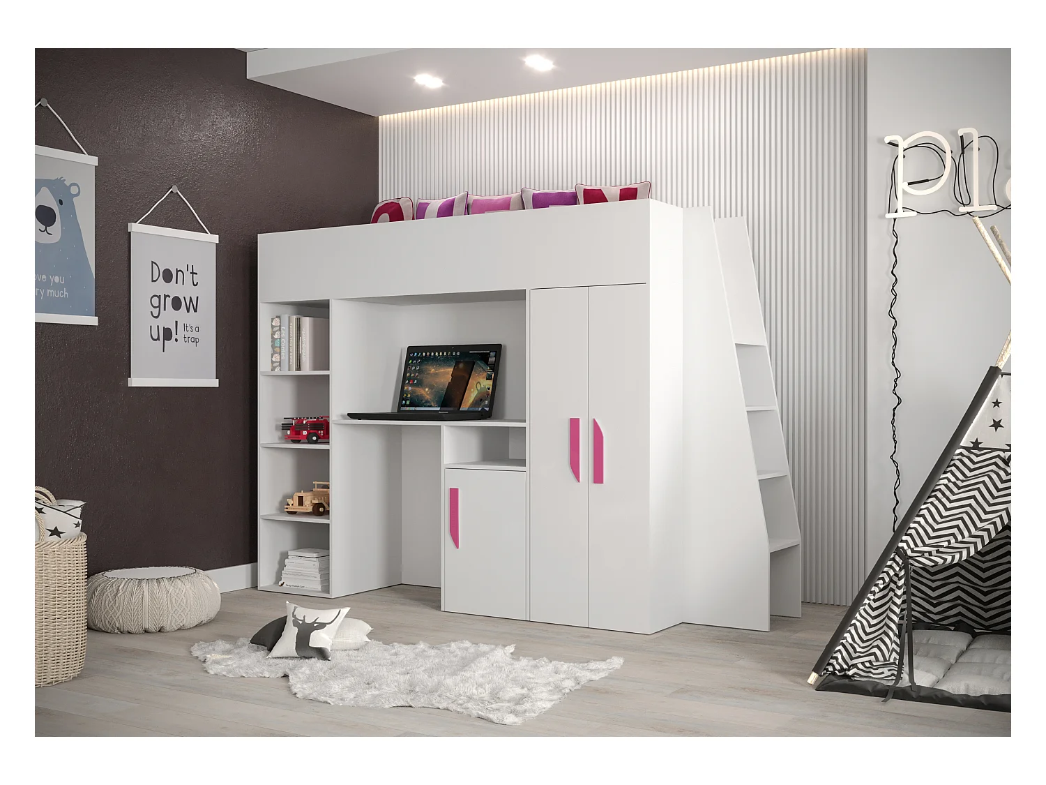 PARTY 15 Lit superposé  230/165/95 (blanc/blanc/rose)