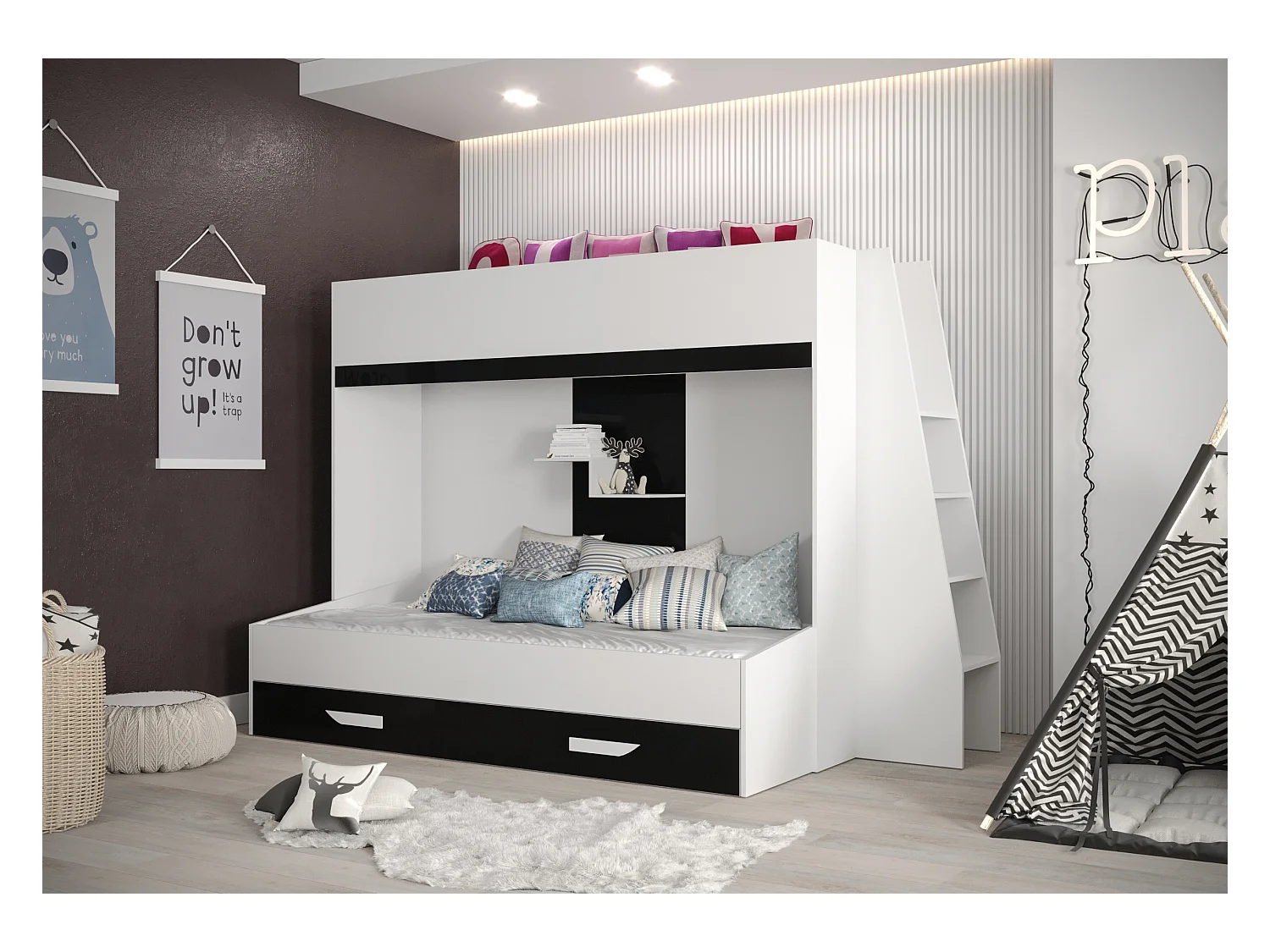 PARTY 17 Lit superposé 247/165/135 (blanc/noir)