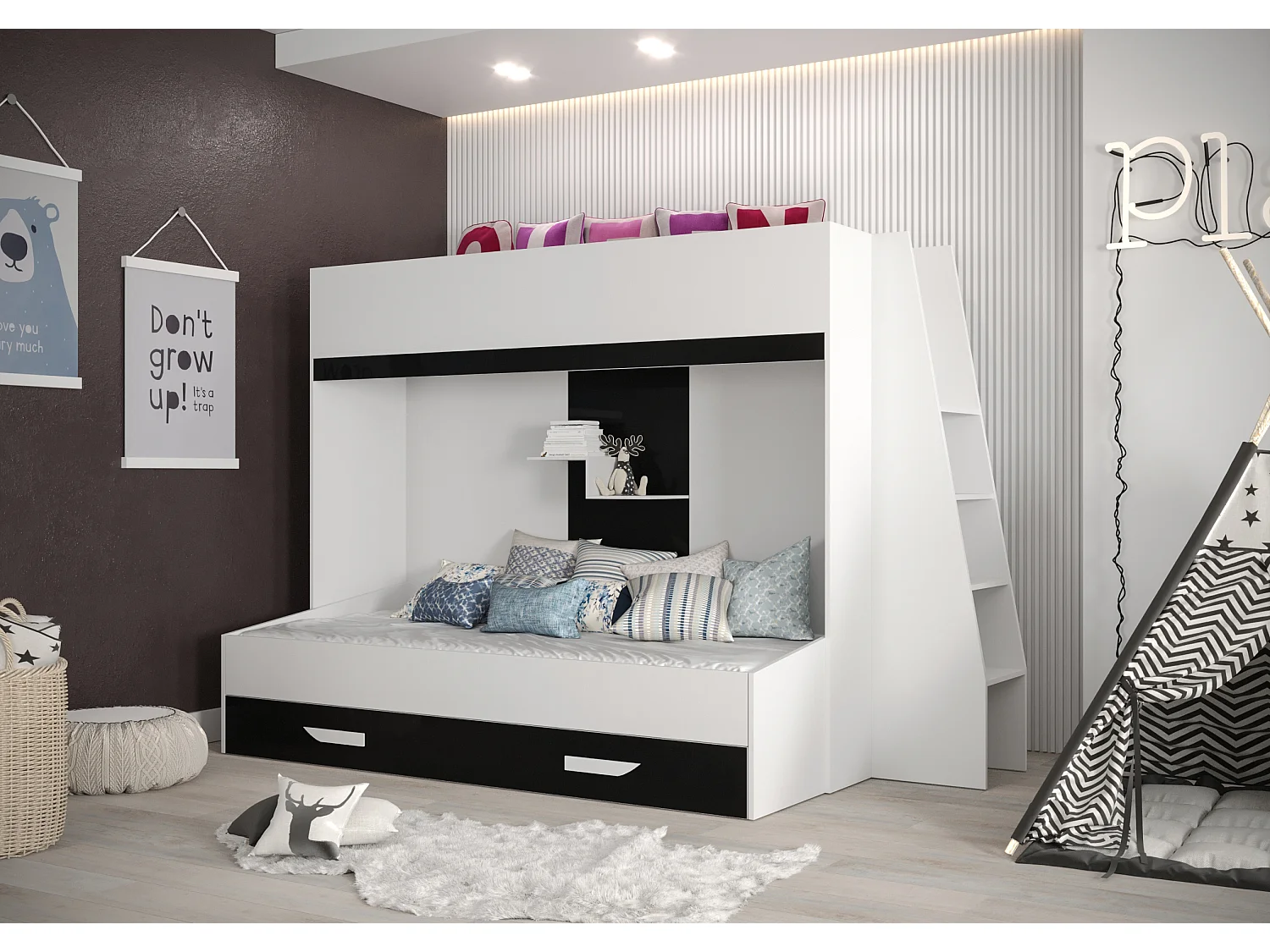 PARTY 17 Lit superposé 247/165/135 (blanc/noir)