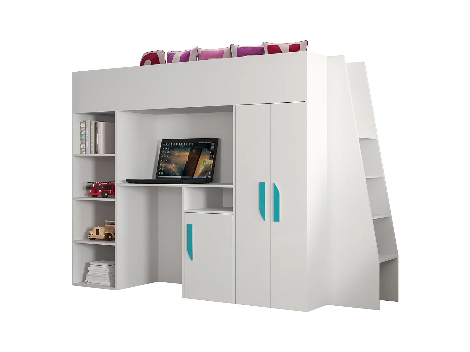 PARTY 15 Etagenbett  230/165/95 (weiß/weiß/türkis)