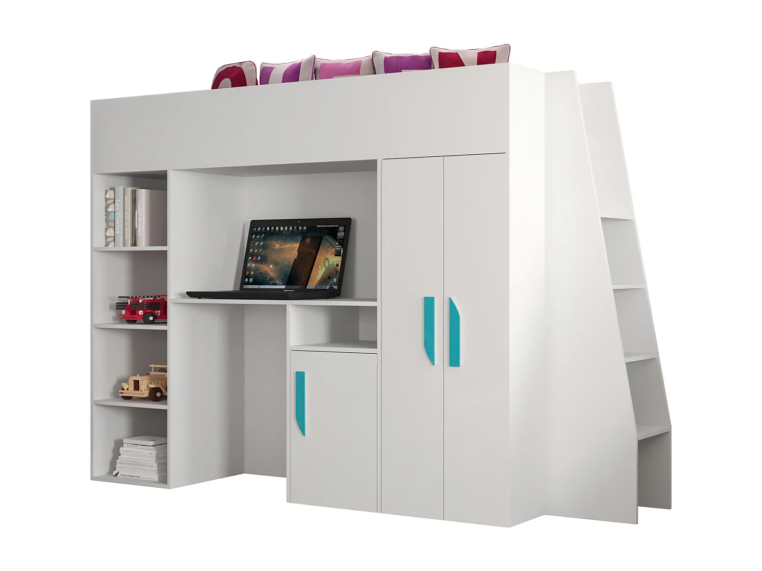 PARTY 15 Lit superposé  230/165/95 (blanc/blanc/turquoise)