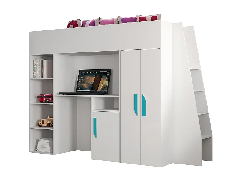 PARTY 15 Lit superposé  230/165/95 (blanc/blanc/turquoise)