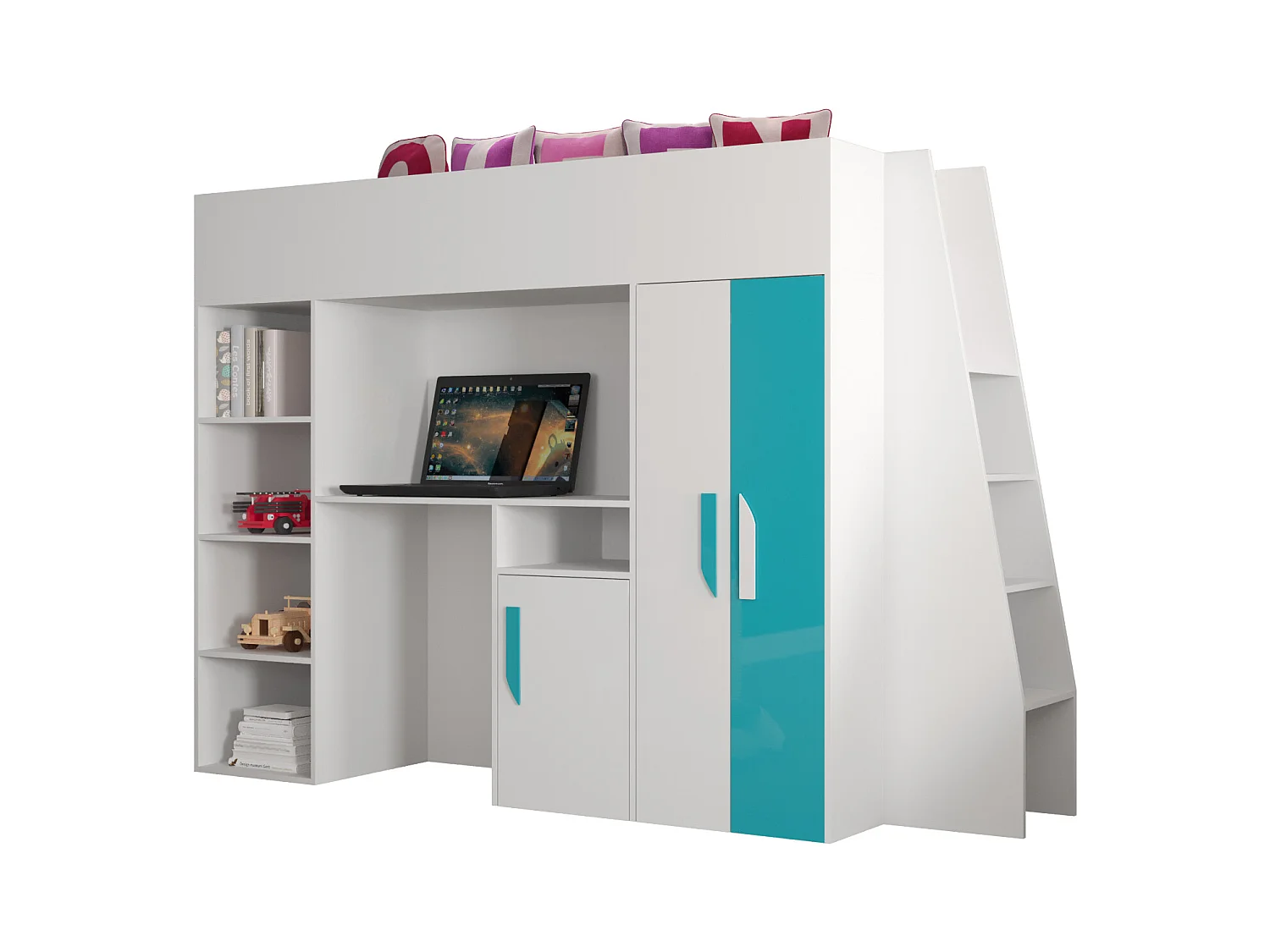 PARTY 15 Lit superposé  230/165/95 (blanc/turquoise)