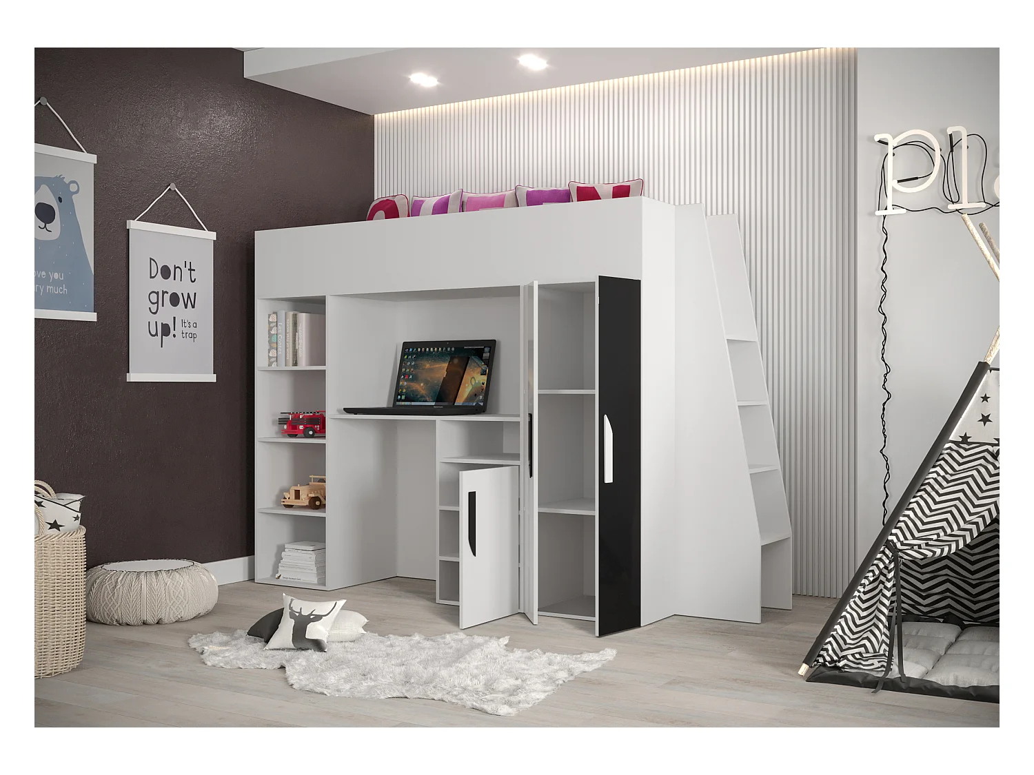 PARTY 15 Lit superposé  230/165/95 (blanc/turquoise)