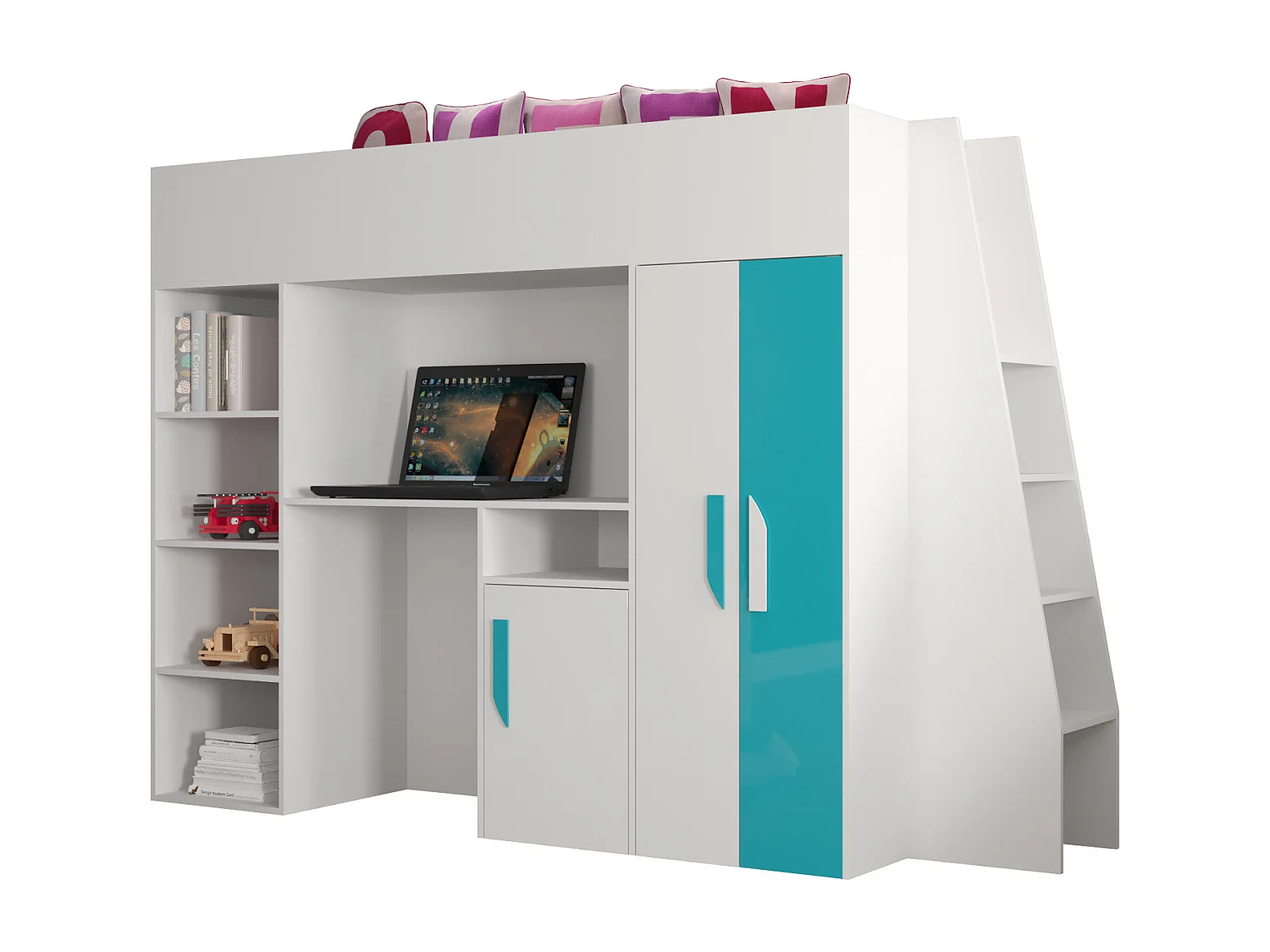 PARTY 15 Lit superposé  230/165/95 (blanc/turquoise)