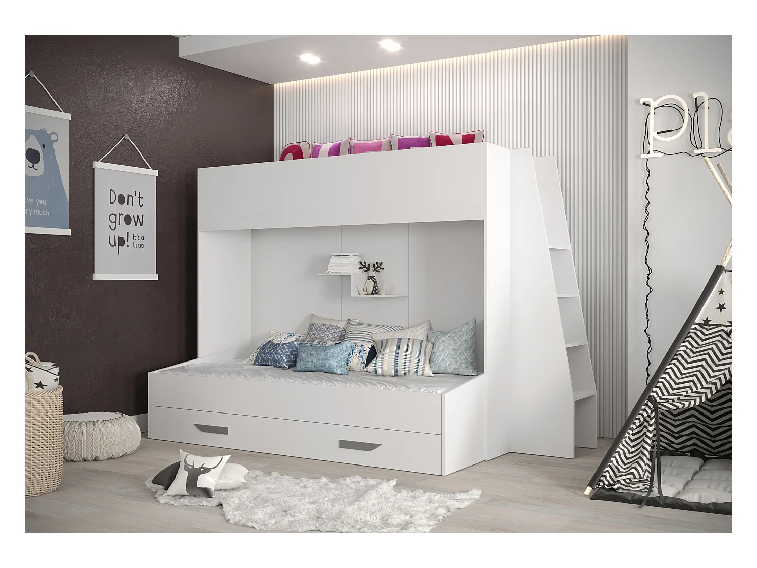 PARTY 17 Lit superposé 247/165/135 (blanc/blanc/gris)