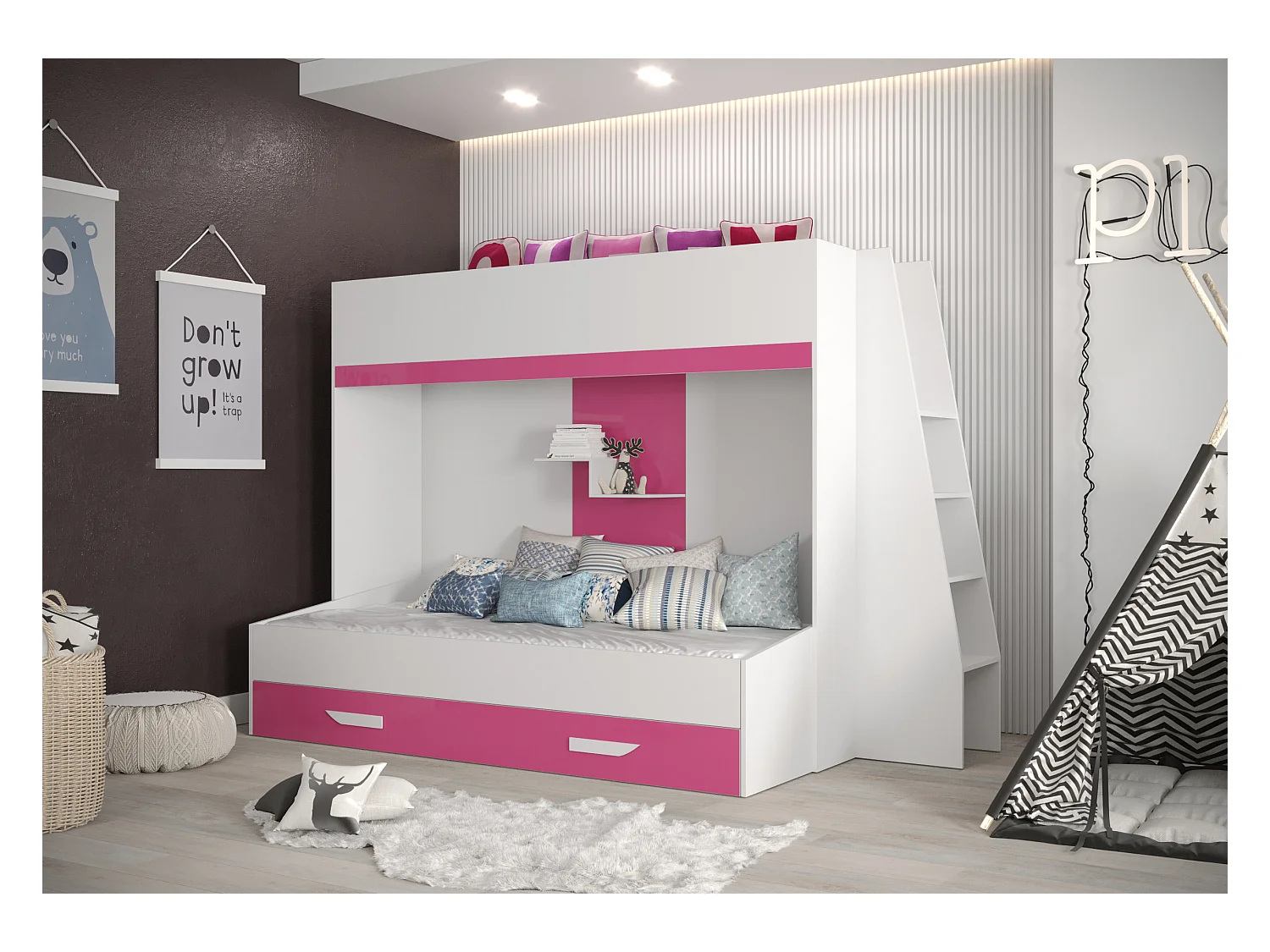 PARTY 17 Lit superposé 247/165/135 (blanc/rose)