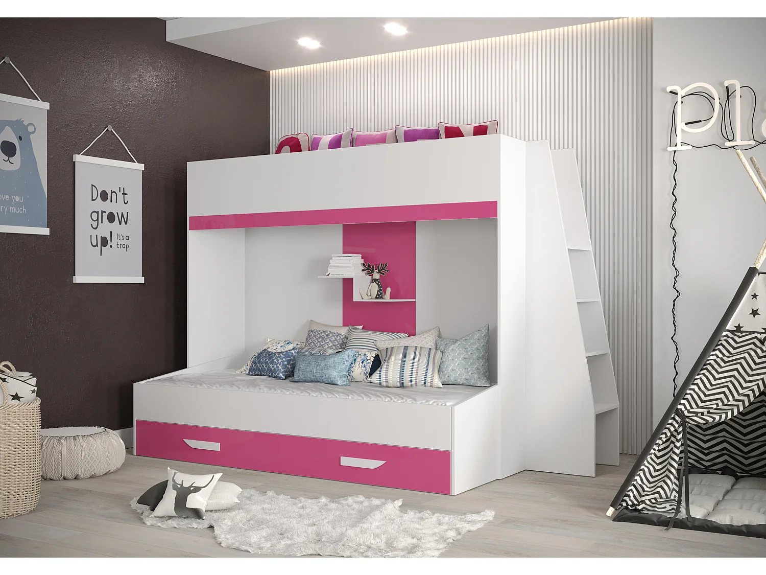 PARTY 17 Lit superposé 247/165/135 (blanc/rose)