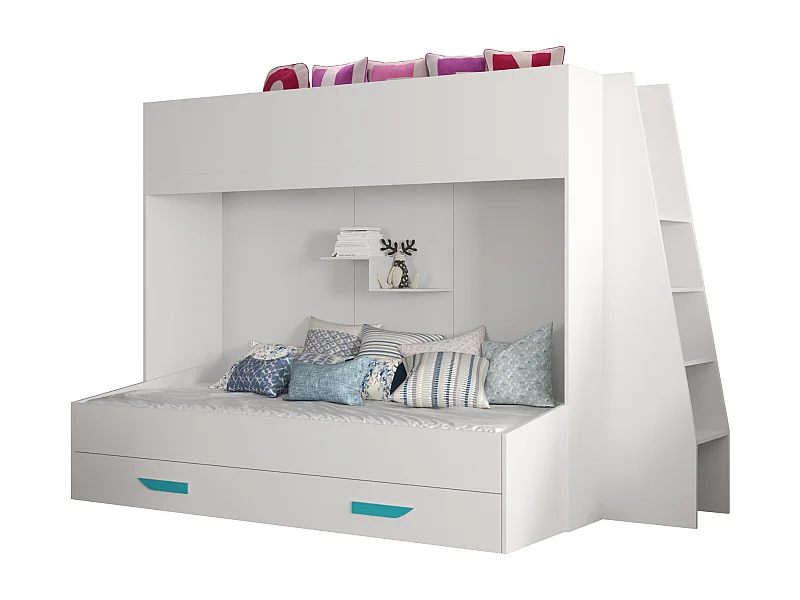 PARTY 17 Stapelbed247/165/135 (wit/wit/turquoise)