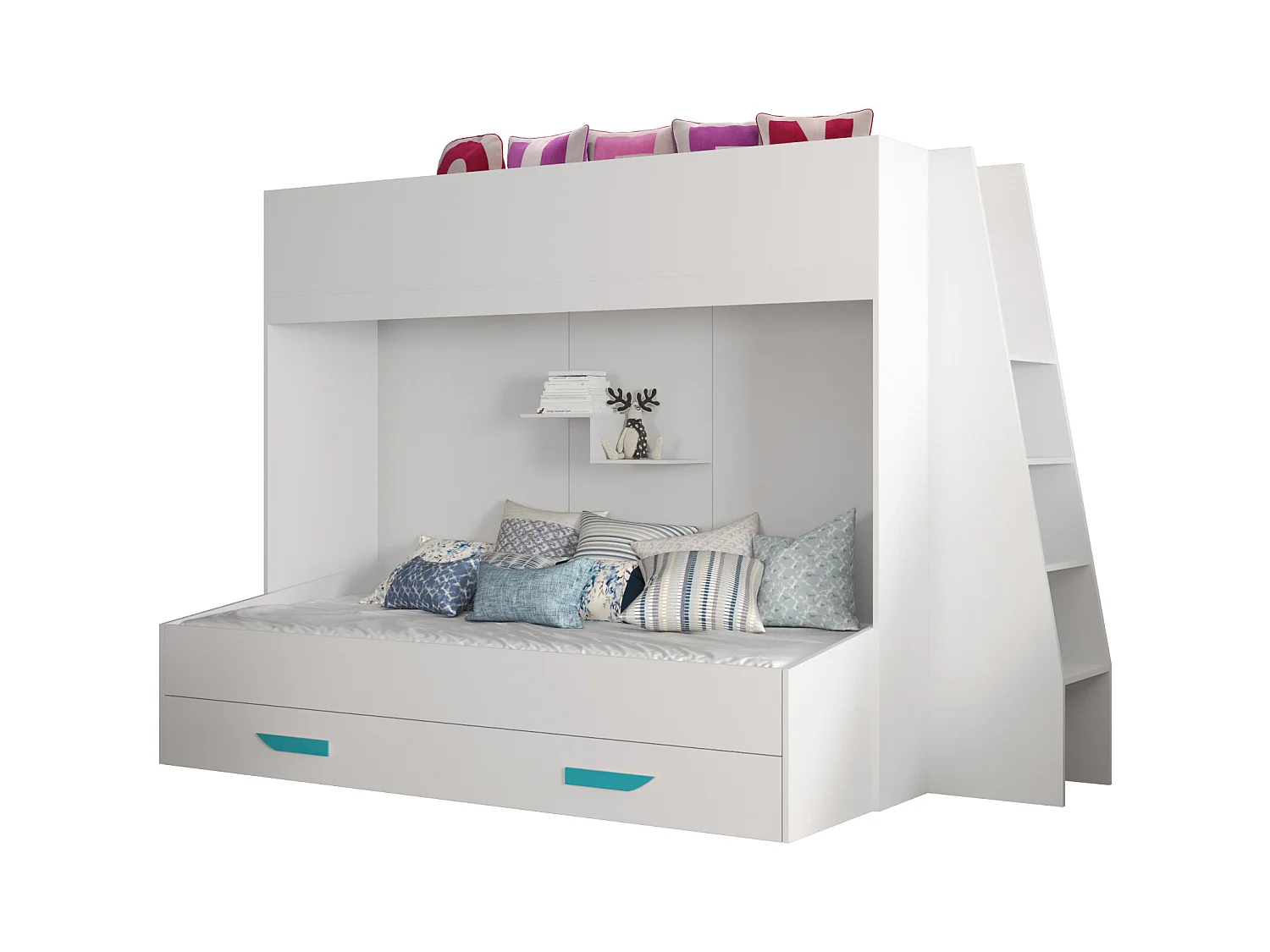 PARTY 17 Lit superposé 247/165/135 (blanc/blanc/turquoise)