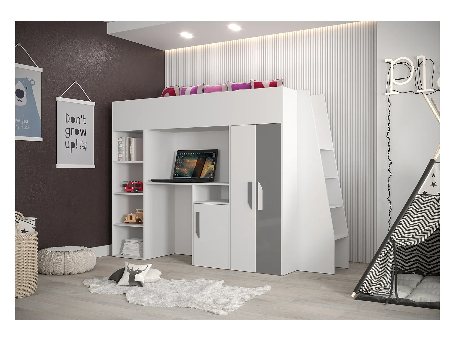 PARTY 15 Lit superposé  230/165/95 (blanc/gris)