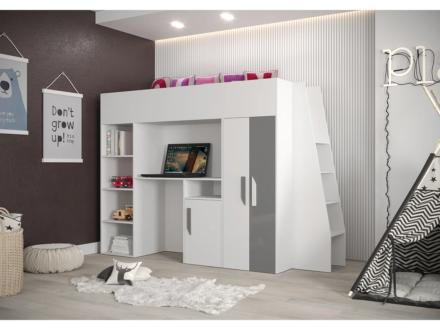 PARTY 15 Etagenbett  230/165/95 (weiß/grau)