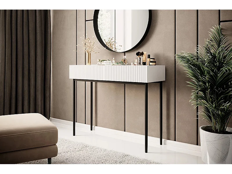 Konsole 2 Schubladen mit schwarz-weißem Metallfuß 100x82 cm