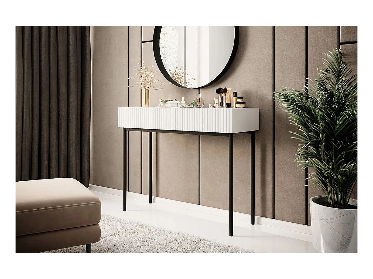 Consola 2 cajones con pie de metal blanco y negro 100x82 cm