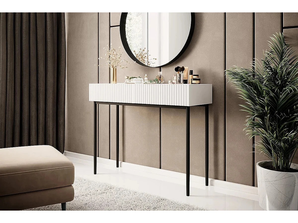 Consola 2 gavetas com pé metálico preto e branco 100x82 cm