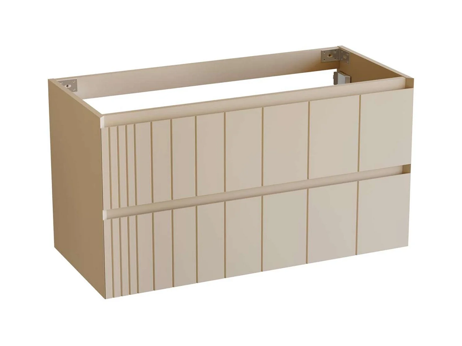 Meuble Salle de Bain POLE (101 cm x H54 x P45 cm), Plan Vasque Céramique WM, 2 Tiroirs, Laqué Greige Mat