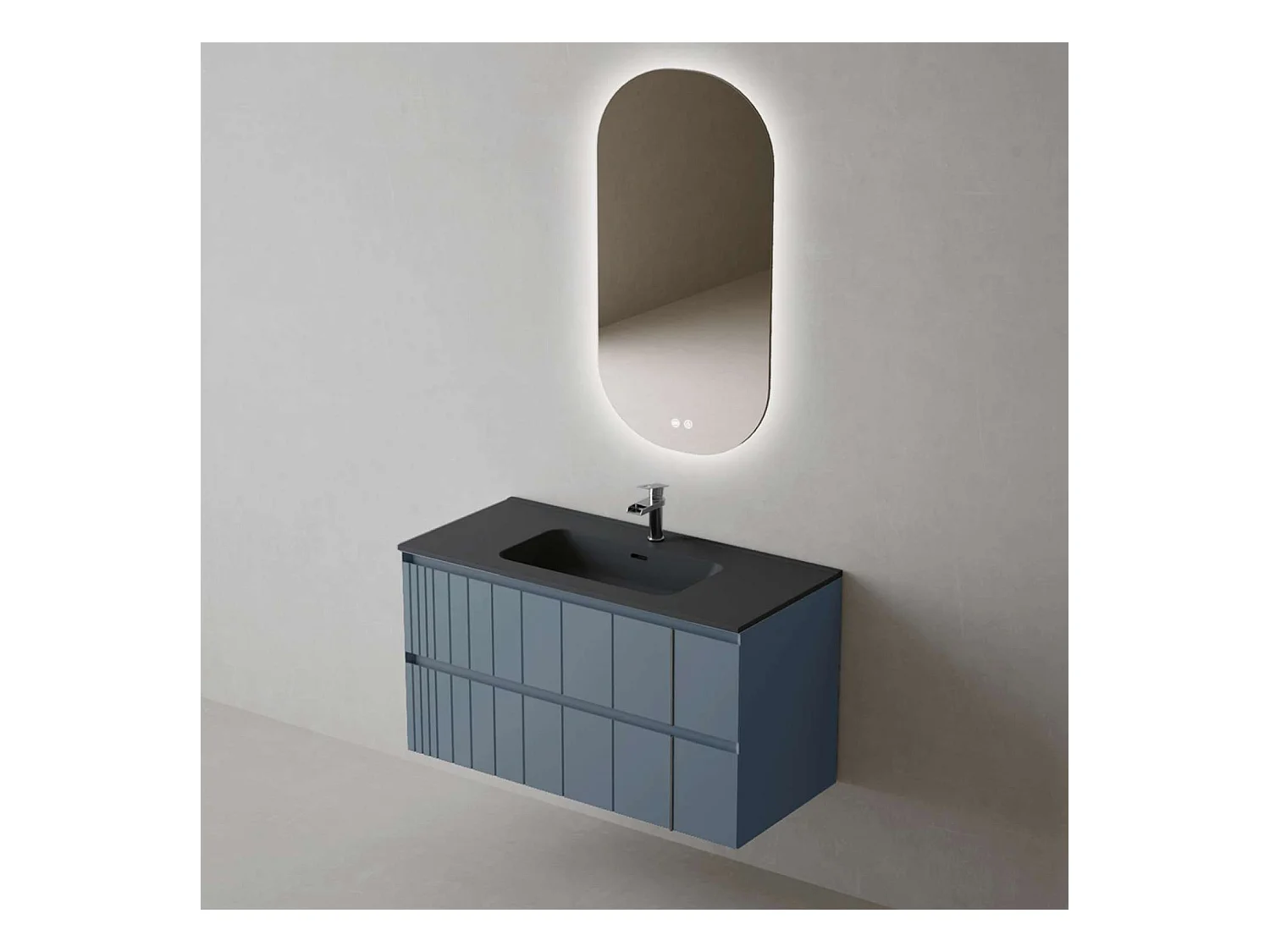 Meuble Salle de Bain POLE (81 cm x H54 x P45 cm), Plan Vasque Céramique NM, 2 Tiroirs, Laqué Bleu Cobalt Mat