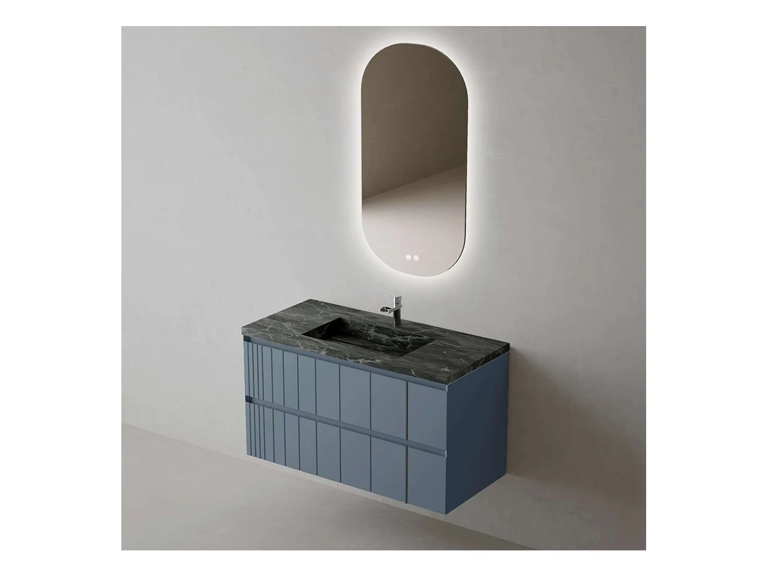 Meuble Salle de Bain POLE (61 cm x H54 x P45 cm), Plan Grès Cérame NA, 2 Tiroirs, Laqué Bleu Cobalt Mat