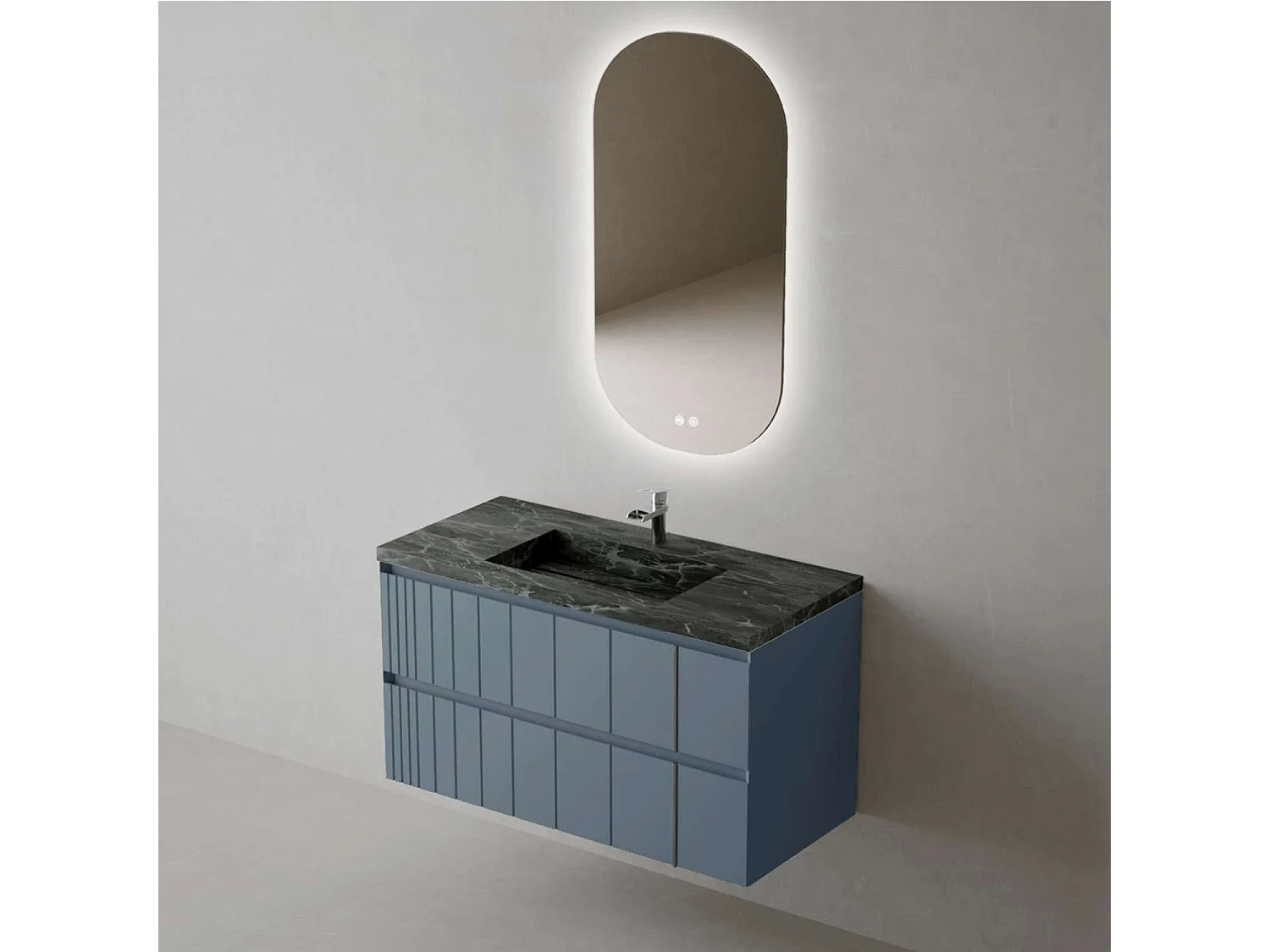 Meuble Salle de Bain POLE (61 cm x H54 x P45 cm), Plan Grès Cérame NA, 2 Tiroirs, Laqué Bleu Cobalt Mat