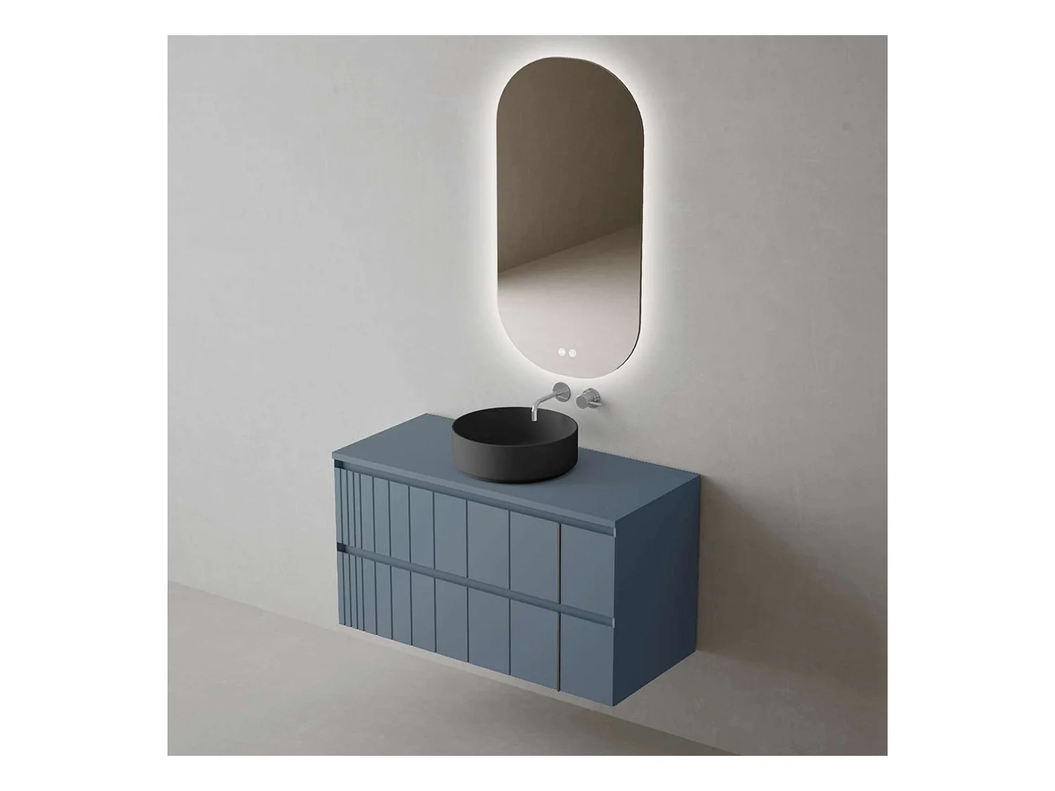 Meuble Salle de Bain POLE (81 cm x H54 x P45 cm), Plan Vasque Marin ROLL N.Mat, 2 Tiroirs, Laqué Bleu Cobalt Mat