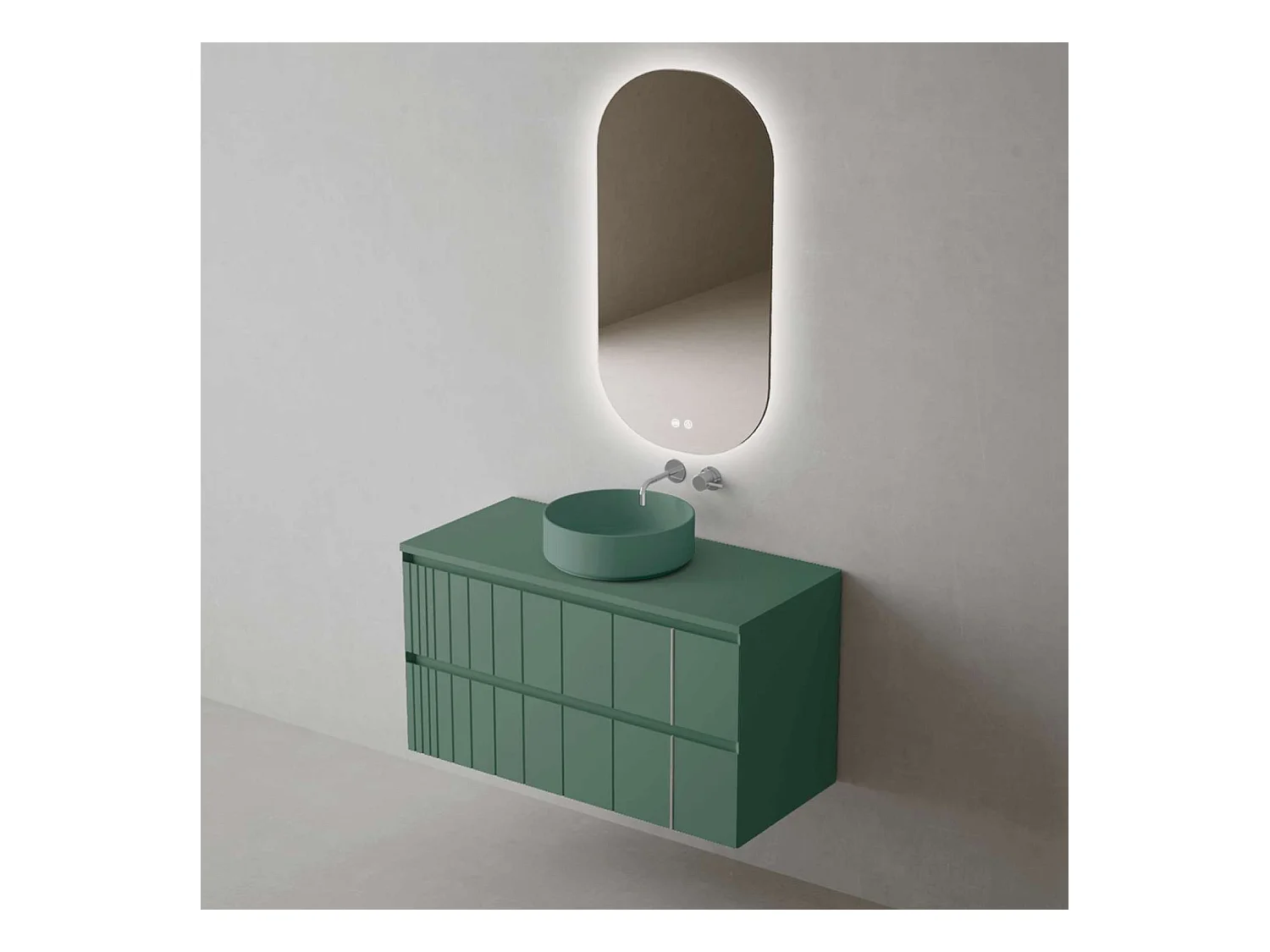 Meuble Salle de Bain POLE (81 cm x H54 x P45 cm), Plan Vasque Marin ROLL VM.Mat, 2 Tiroirs, Laqué Vert Mint