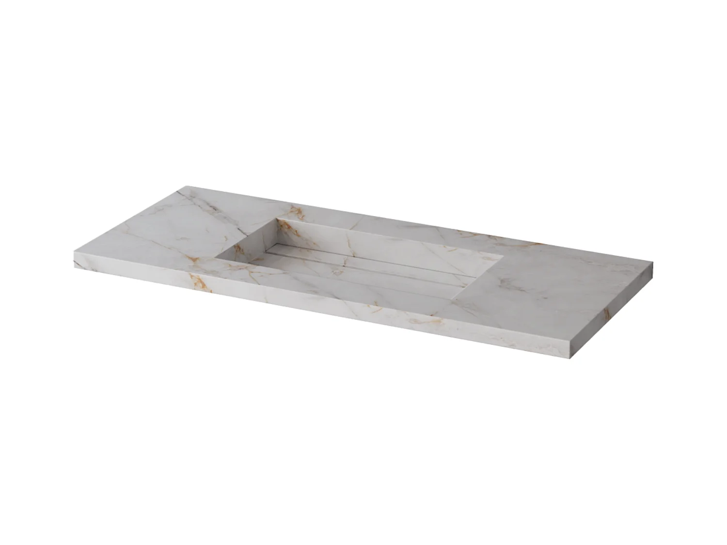 Meuble Salle de Bain POLE (81 cm x H54 x P45 cm), Plan Grès Cérame BS, 2 Tiroirs, Laqué Blanc Mat