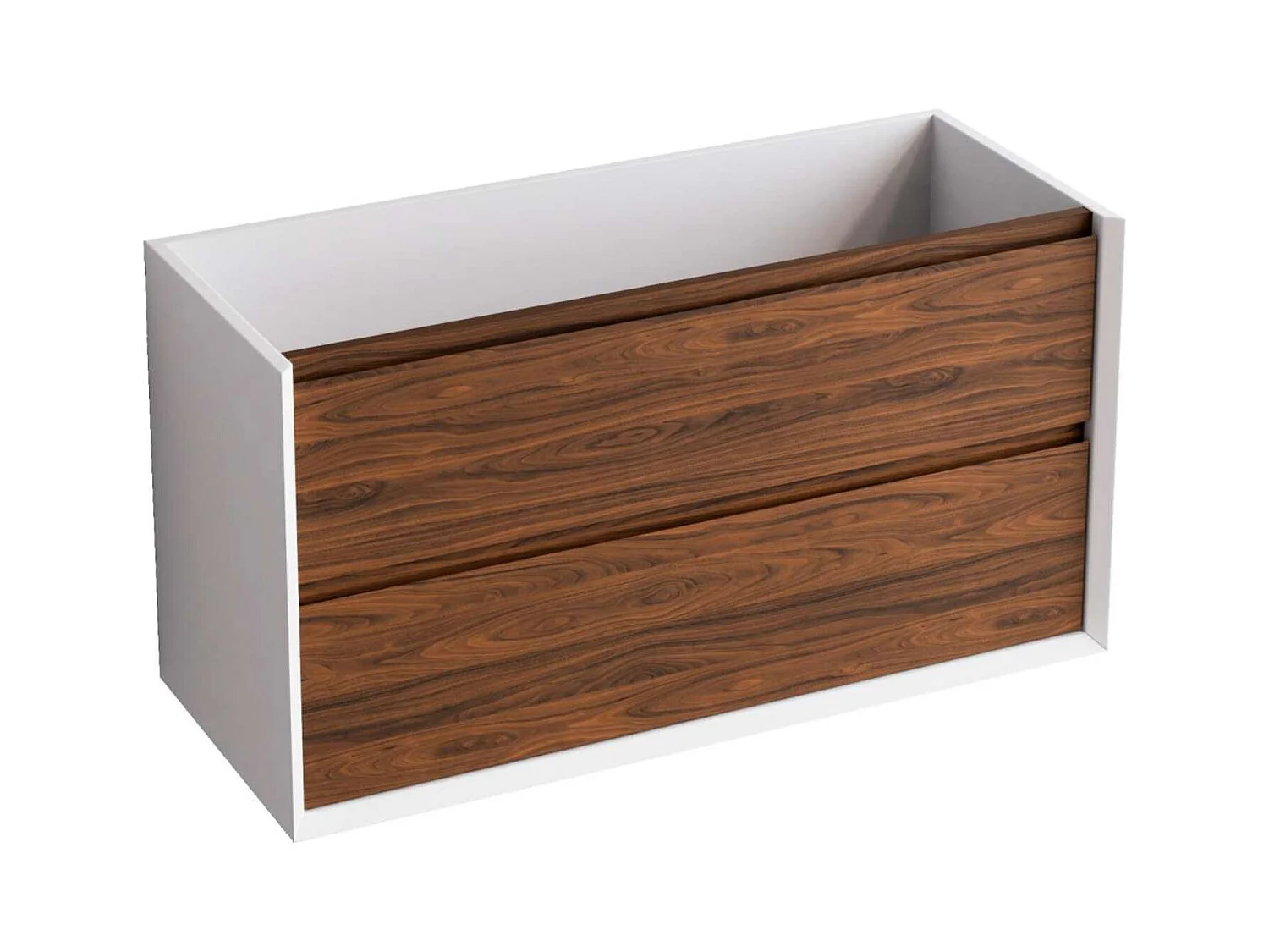 Meuble Salle de Bain COOL  (101 cm x H54 x P45 cm), Plan Vasque Marin ROLL WB, 2 Tiroirs, Laqué Blanc Mat/Noyer