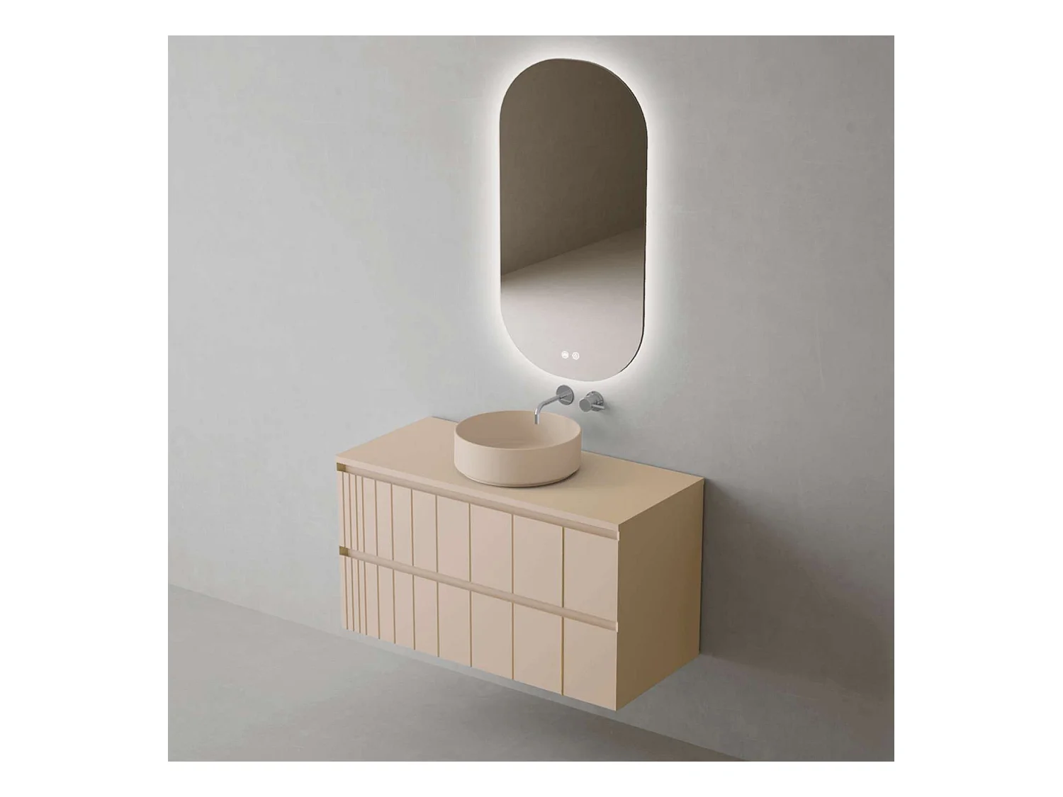 Meuble Salle de Bain POLE (61 cm x H54 x P45 cm), Plan Vasque Marin ROLL G.Mat, 2 Tiroirs, Laqué Greige Mat